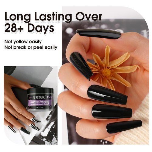 Rosalind Black Acrylic Nail Powder 50g/1.76oz - Crystal Polymer Black Nail Powder for Acrylic Extension, No Lamp Needed