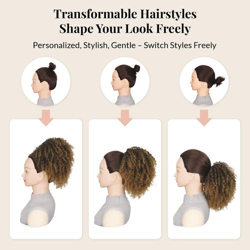 LEEONS Drawstring Ponytail for Black Women, 10 Inch Afro Kinky Curly Updo Hair Piece with 4 Secure Clips, Soft Texture for Daily & Party Wear (1B Natural Black)