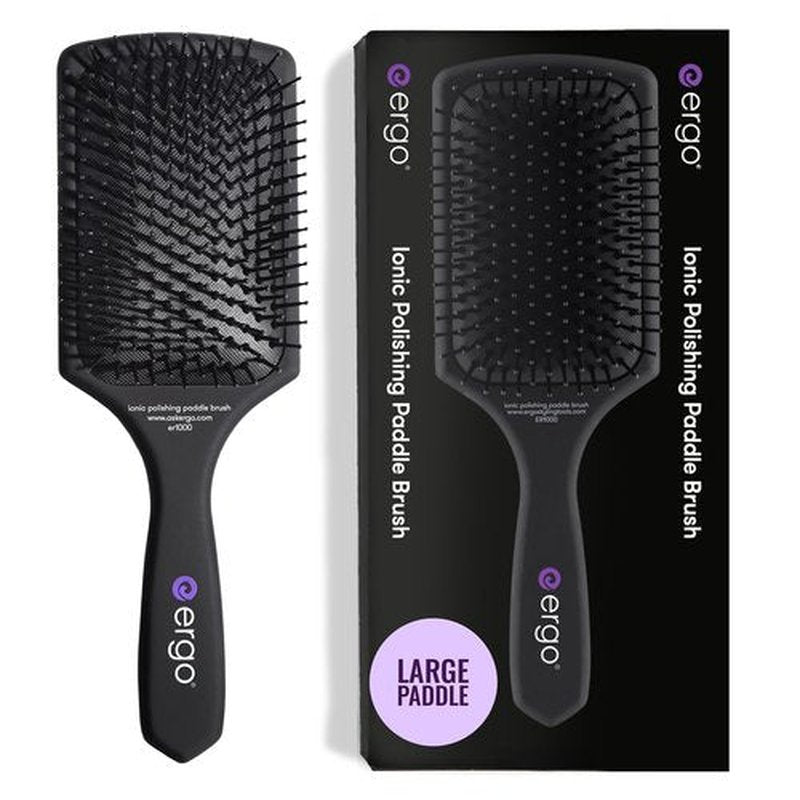 ERGO Ionic Paddle Hair Brush - Large Detangling Tool for Wet & Dry Hair Care, Long-Lasting Shine (ER1000)