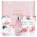 BODY & EARTH Spa Gift Set for Women - Luxurious 5 Pcs Bath and Body Box, Rose Scent, Includes Body Wash, Body Butter, Body Lotion and More, Birthday Mothers Day Gifts for Mom Self Care Kit for Her