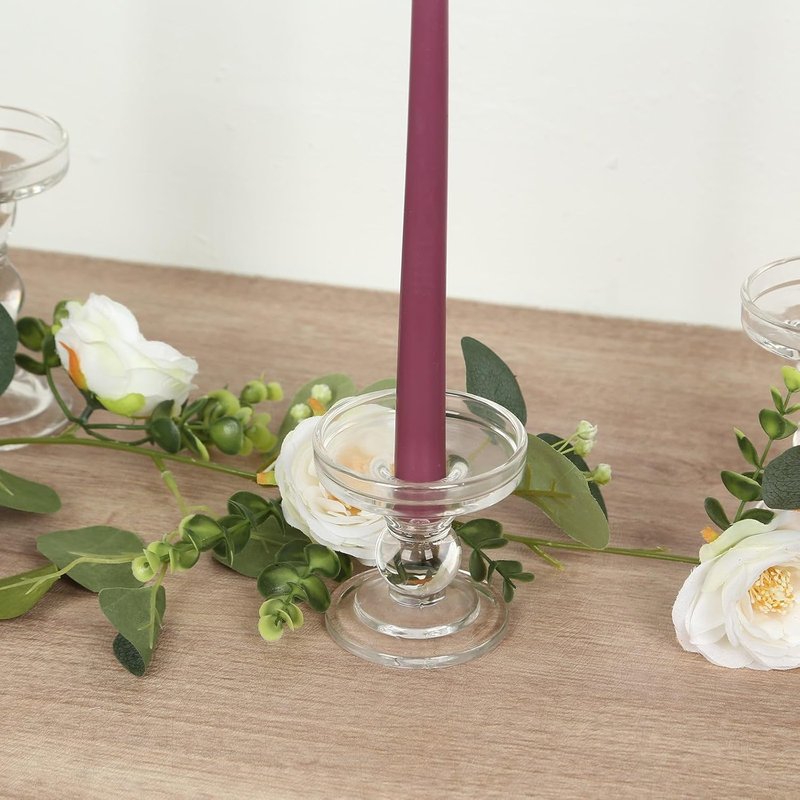 Efavormart Glass Pillar Candle Holders Set - Premium Clear Design with Round Tray | 3.5", 4.5", 5.5" Sizes
