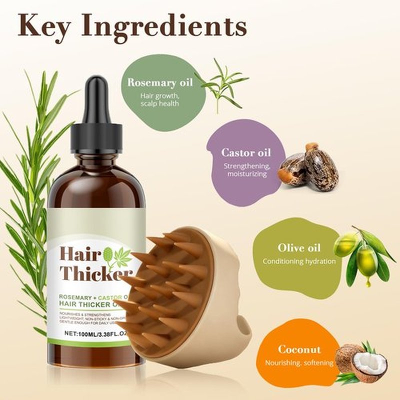 ChLNDalin Organic Rosemary & Castor Hair Growth Oil + Scalp Massager Set, Hair & Scalp Care Oil, Lightweight Moisturizing Formula for for Dry, Damaged & Split End 1pc