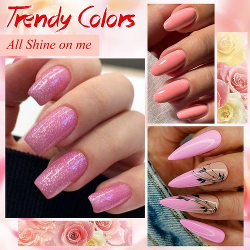 MEET ACROSS Pink Gel Nail Polish Kit, Popular Color Nude Glitter Nail Gel Suitable For All Seasons Gel Polish Soak Off UV LED Semi-Permanent Varnish For DIY Manicure