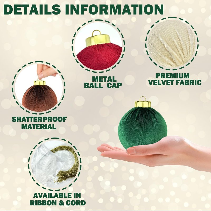 Velvet Balls Ornaments 15 PCS - 3.15 Inch Large Shatterproof Christmas Bulbs | Flocked Classic Holiday Decor