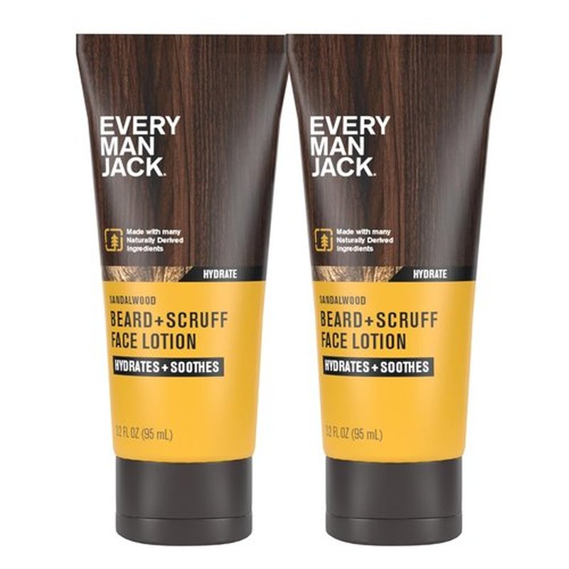 Every Man Jack Beard & Face Recovery Lotion - Moisturizes Dry Skin & Relieves Itch - Light Sandalwood Scent - 3.2oz (2 Pack)
