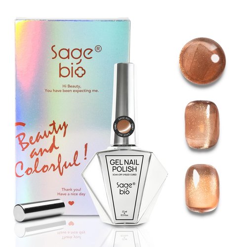 SAGEBIO Autumn Maple Collection 15ml Cat Eye Gel Nail Polish – Gold Magnetic Powder, Professional Home Manicure Kit with Magnet Stick, Long-Lasting Shine, C067