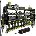 Power Tool Organizer - 12 Cordless Drill Holder with Side Pegboard & Screwdriver Storage | Heavy-Duty Metal Rack