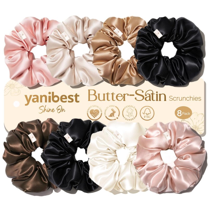 Yanibest 8 Pcs Satin Scrunchies - Silk Scrunchies Ponytail Holders,Soft Satin Hair Ties No Damage,Hair Accessories for Women