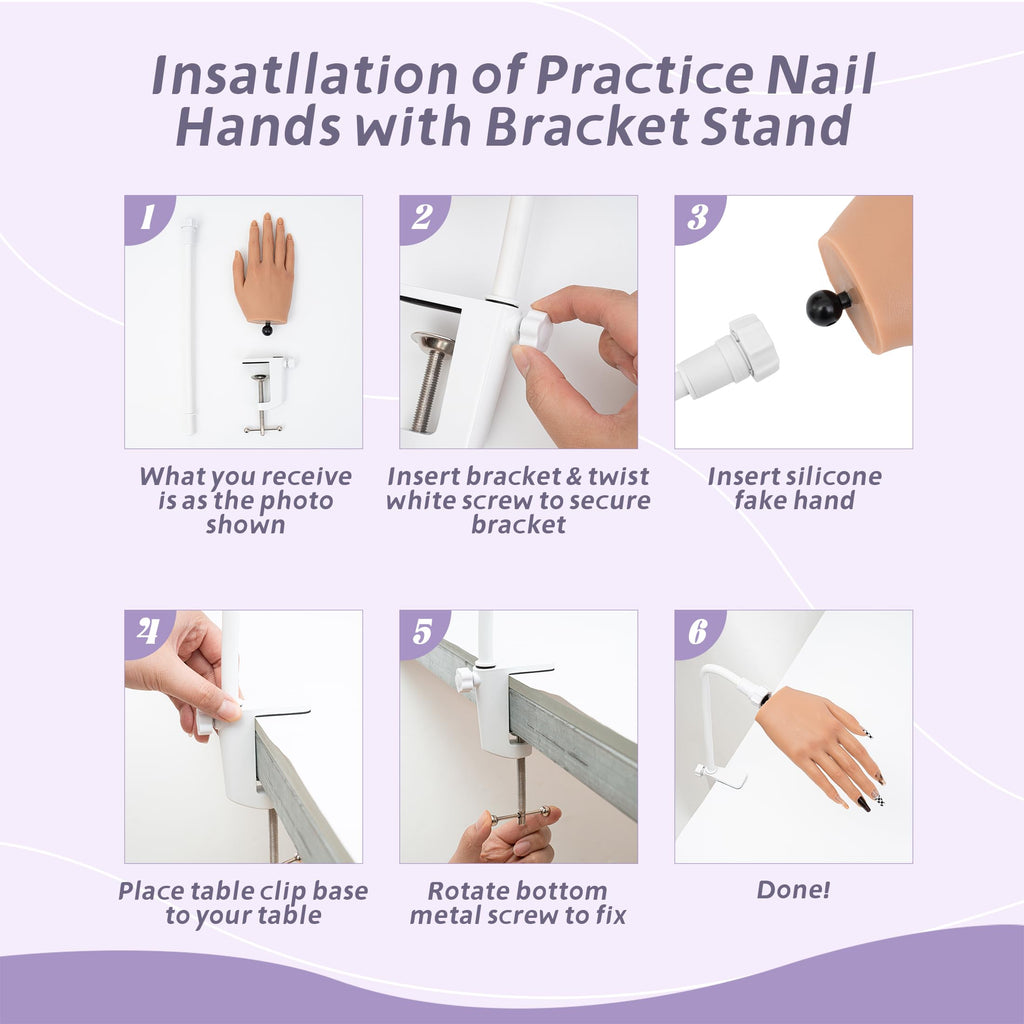 Veikmv Nail Silicone Practice Hand For Acrylic Nails Training Fake Hand Nail Art Practice Tools Hand Tattooed Nail Jewelry Showcase Supplies Manicure Beginners suits