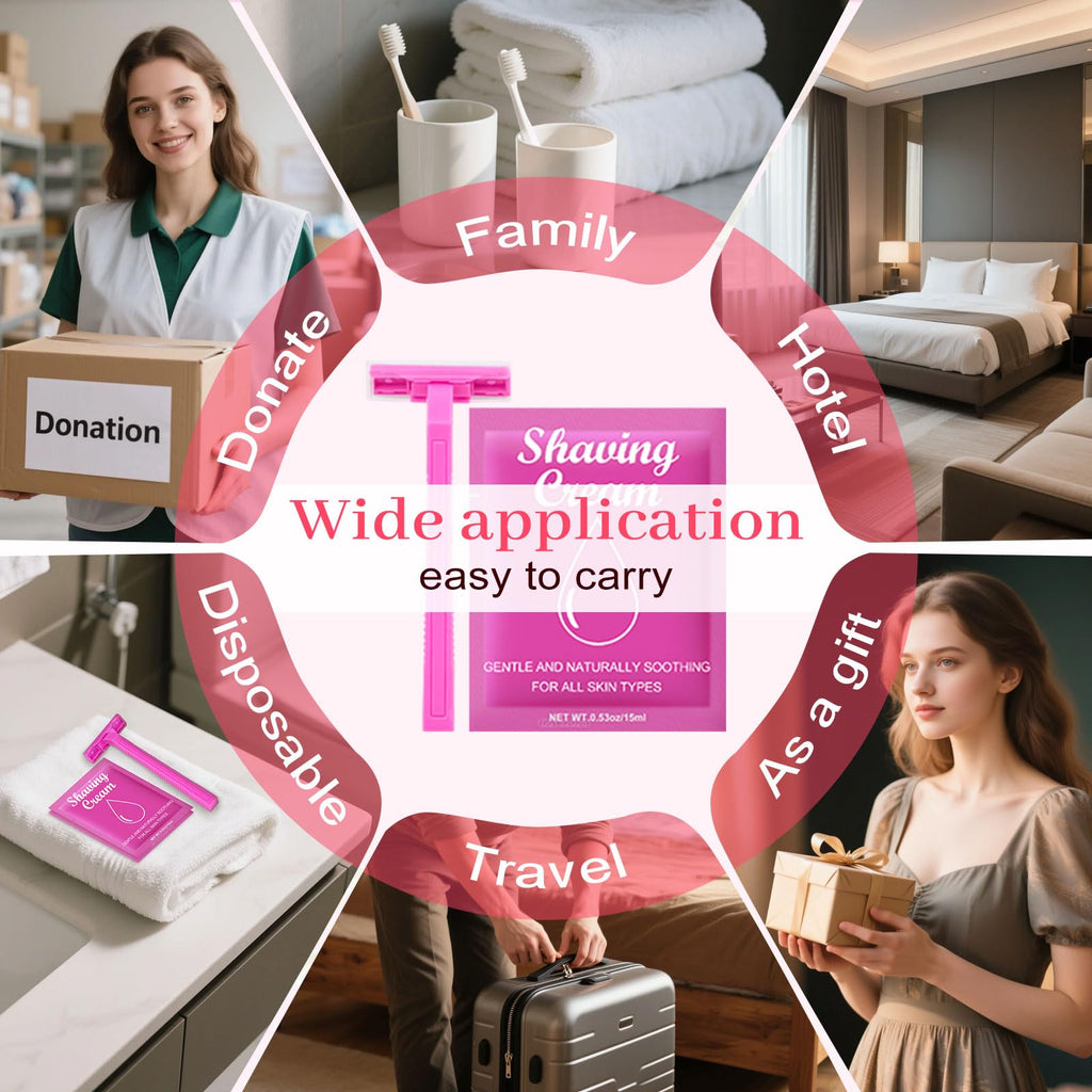 200 Set Women's Disposable Razors Individually Wrapped and Womens Shaving Cream Bulk Travel,Twin Blade,Disposable Razors Women Bulk with Clear Safety Cap Care Dry Skin 0.53oz Shave Gel for Travel