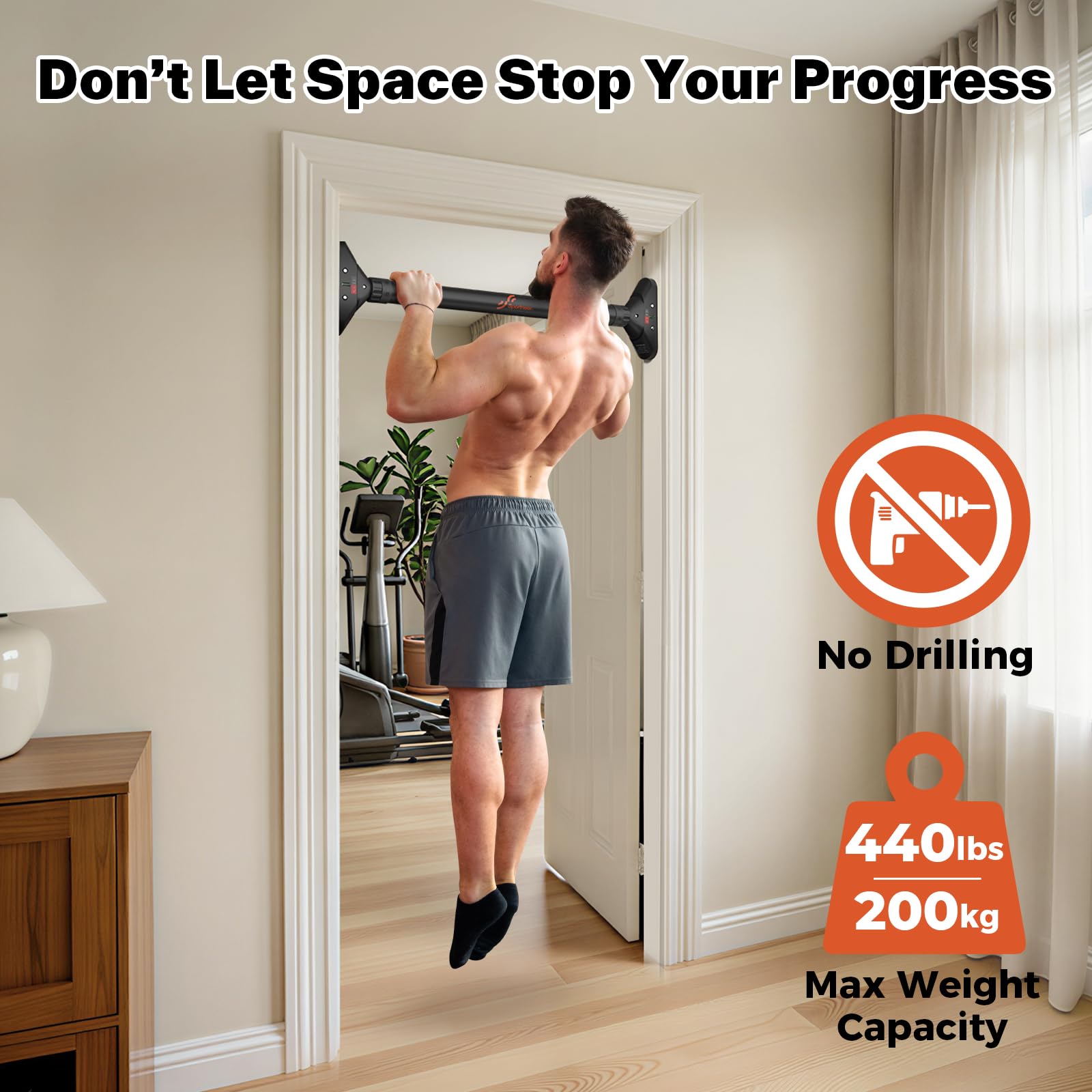 Sportneer Pull Up Bar for Doorway, No-Drill, 29.5-37 in, 440 lb