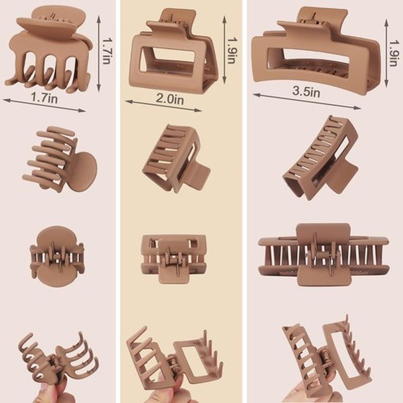 SMKSL 12 Pcs Hair Clips for Women 3 Styles Small Medium Large Claw Clips for Thin Thick Curly Hair, Strong Hold & Non-Slip Clips, Stylish Matte Plastic Hair Accessories Ideal Gifts for Women (Brown)
