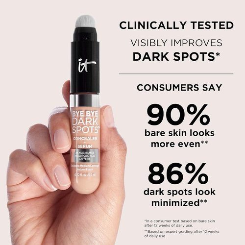 IT Cosmetics Bye Bye Dark Spots Concealer & Brightening Serum - 2% Niacinamide, Hyaluronic Acid, Caffeine - Medium Coverage, Natural Finish, 0.22 fl oz