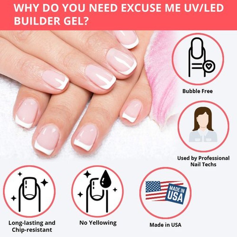 EXCUSE ME Soak Off LED/UV Strong Builder Gel Crystal Clear for Sculpting Nail Extension, Strengthening Natural Nails and Repair Cracked Nails 0.5 oz (1 Piece)