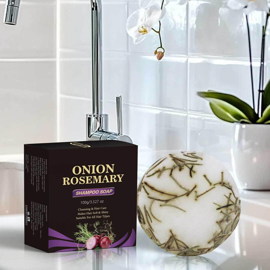 LINEDSON Onion & Rosemary Shampoo Bar for Hair Growth & Hair Loss Prevention | Deep Cleansing Scalp Treatment | Solid Shampoo & Conditioner | Refreshing Hydrating Bar Soap 3.52oz