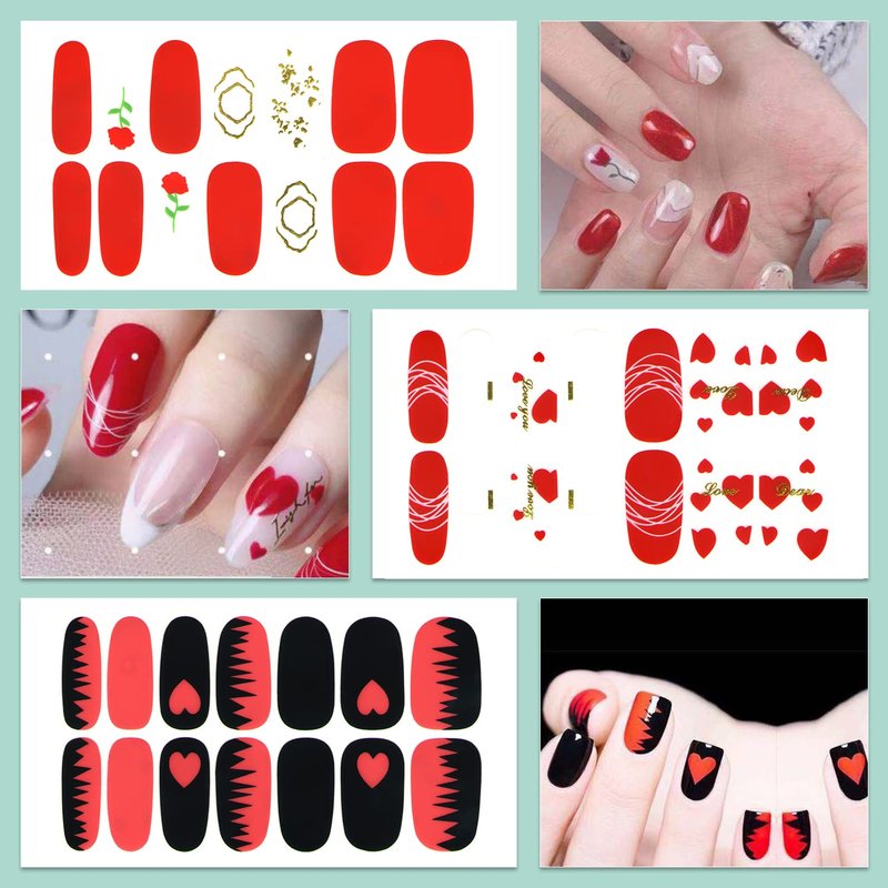 WOKOTO 16 Sheets Nail Polish Strips with Nail File Valentines Day Nail Stickers Full Nail Wraps for Acrylich Nails Heart Shapes Gel Nail Strips Stickers for Nails Self-Adhesive Nail Polish Stickers