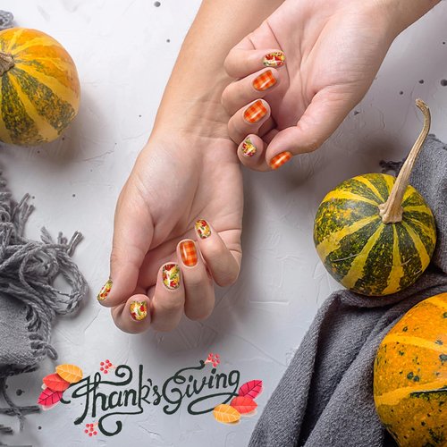 16 Sheets Holiday Nail Wraps Stickers, Christmas Thanksgiving Day Fall Winter All Seasonal Full Nail Polish Strips, DIY Self-Adhesive Nail Art Decals with 2 Piece Nail Files for Party Decor (224 Pcs)