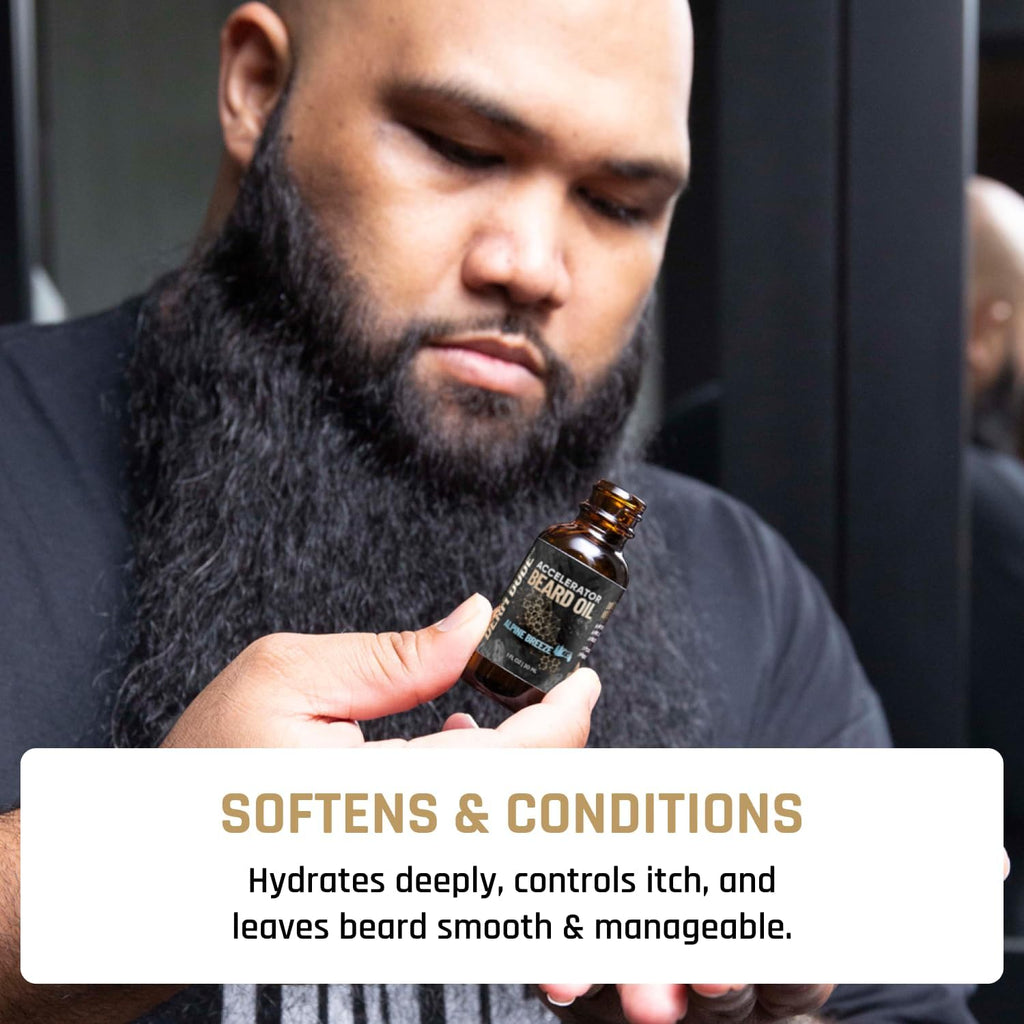 Derm Dude Accelerator Beard Growth Oil for Men | With Castor Oil & Jojoba Oil for Hair Growth | Promotes Thicker Fuller Beard | Hydrate & Soften Facial Hair, Non-Greasy - Alpine Breeze 1oz
