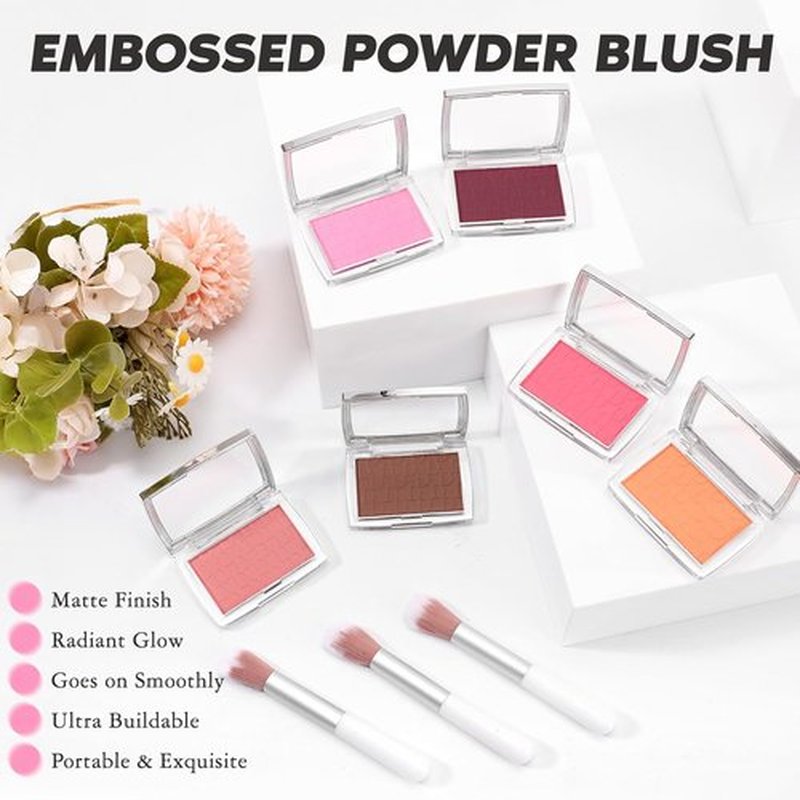 Pink Blush | Matte Powder Blush for Cheeks - Silky, Lightweight Formula with Brush, 001#