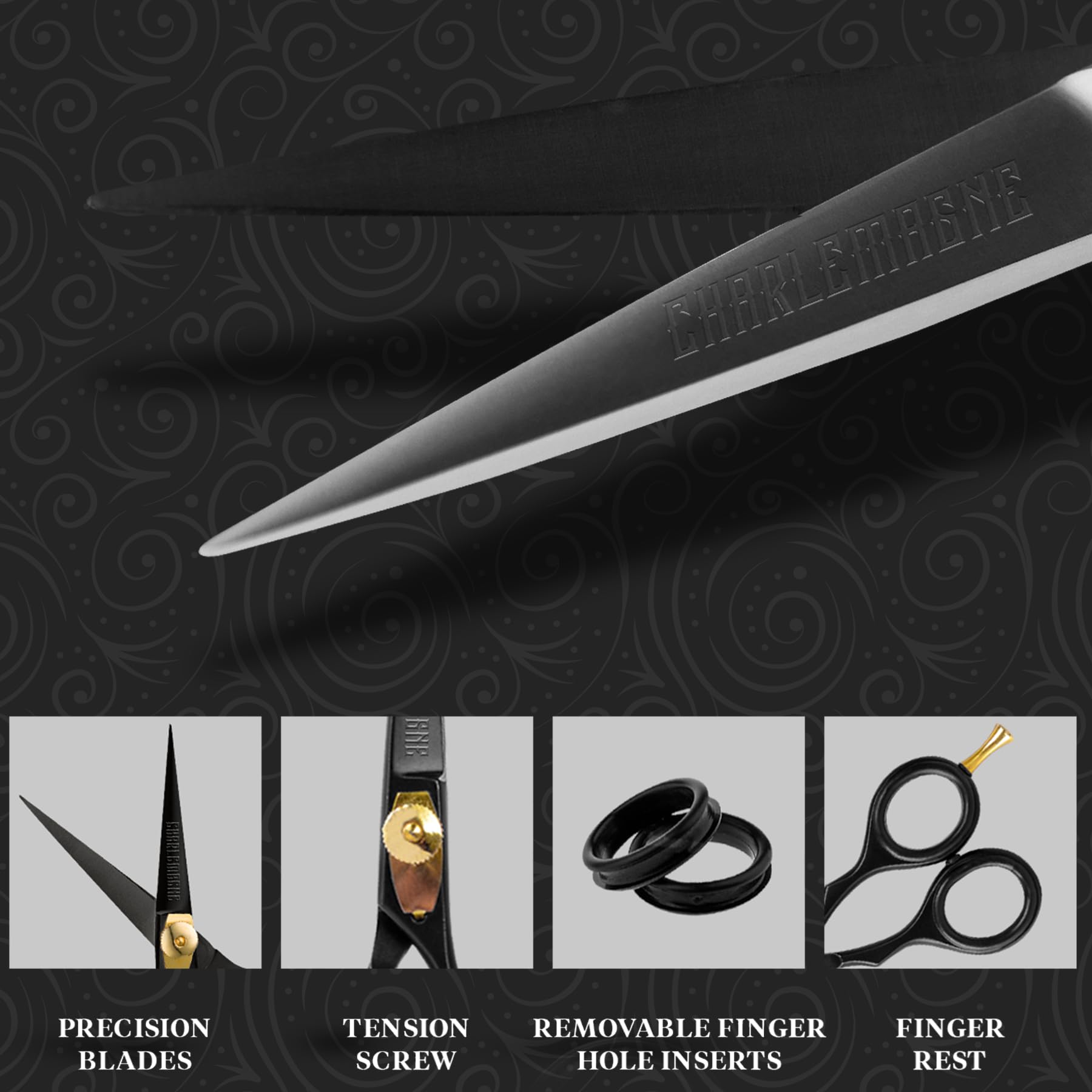 Charlemagne Hand-Forged Japanese Steel Beard & Mustache Scissors - Stainless Steel, 5.5 in - Precision Beard Trimming - Nose Hair Scissors - Fits Mustache Kit & Grooming Kit