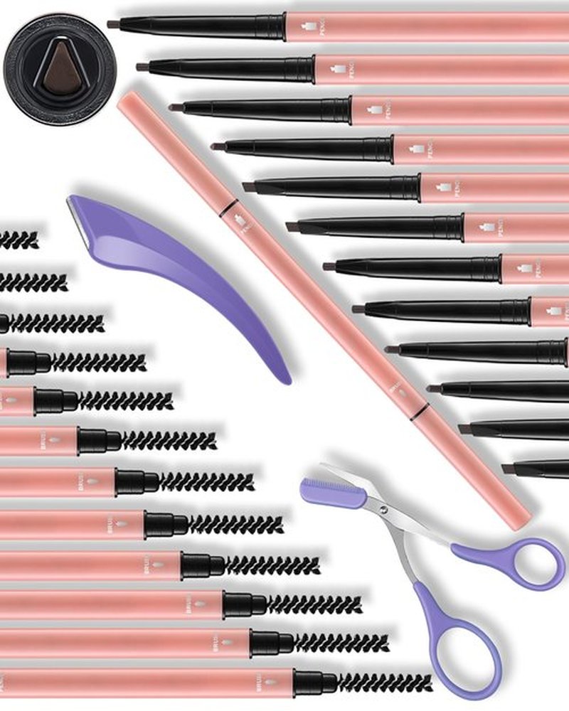 Berinist Waterproof Micro Eyebrow Pencils for Women - 12-Piece Deep Brown Eye Brow Pencil with 3D Tip for Natural Hair-Like Strokes, Smudge-Proof Brows, Dual-Ended with Brows Razor Kit