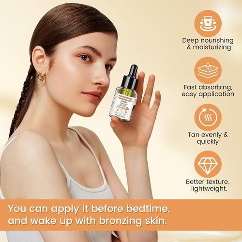Sunless Tanning Drops - Natural Glow Self Tanner Serum with Hyaluronic Acid & Vitamin E | Fragrance-Free, Lightweight Formula for Face & Body