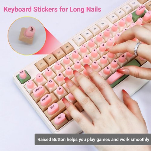 Skin Care Tools, Raised Keyboard Stickers for Long Nails with Letters,Heart-Shaped Reusable Adhesive Protective Type Long Nail Keyboard Stickers for Typing, Gaming & Nail Art (70 Pcs)