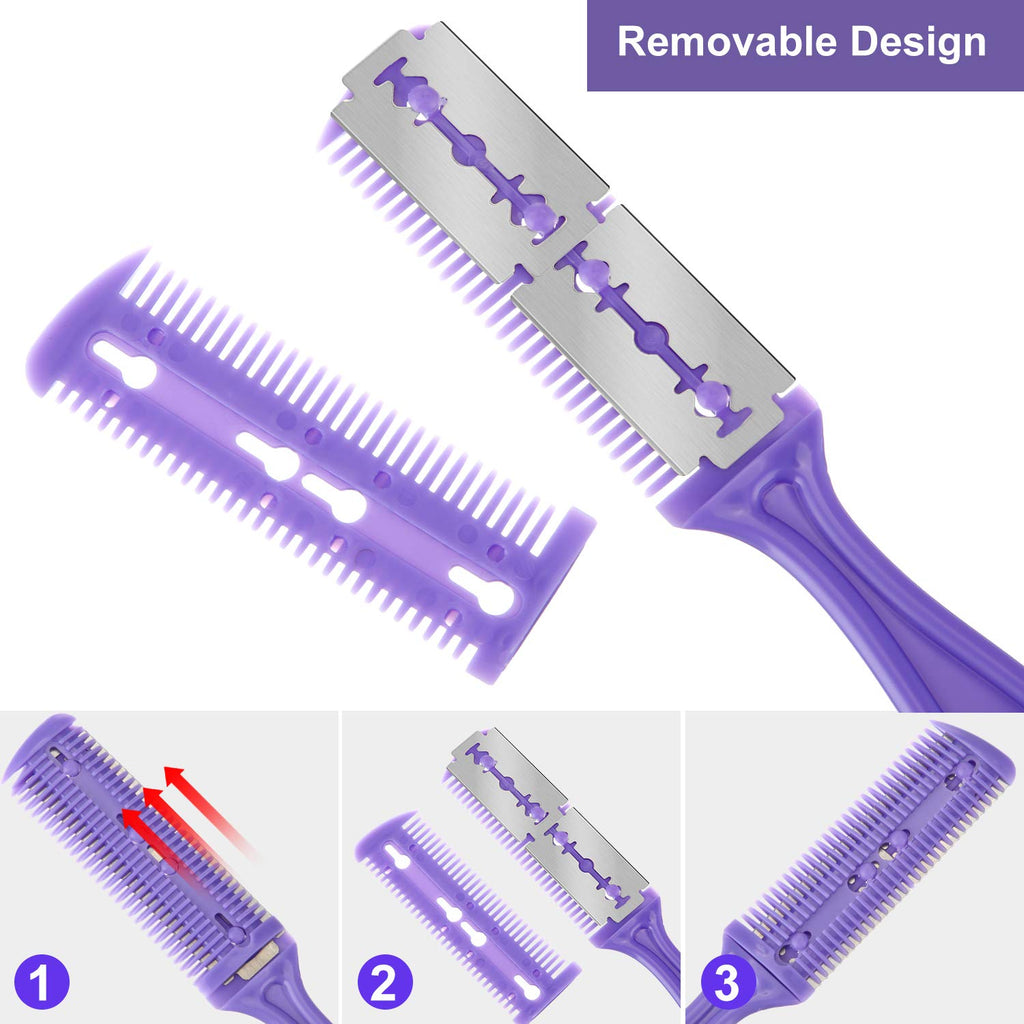 Maitys 3 Pcs Haircut Razor Comb Hair Cutting Comb with 12 Replacement Blades Double Edge Shaper for Salon & Home Styling Split Ends Trimmer Styler for Thick and Thin Hair
