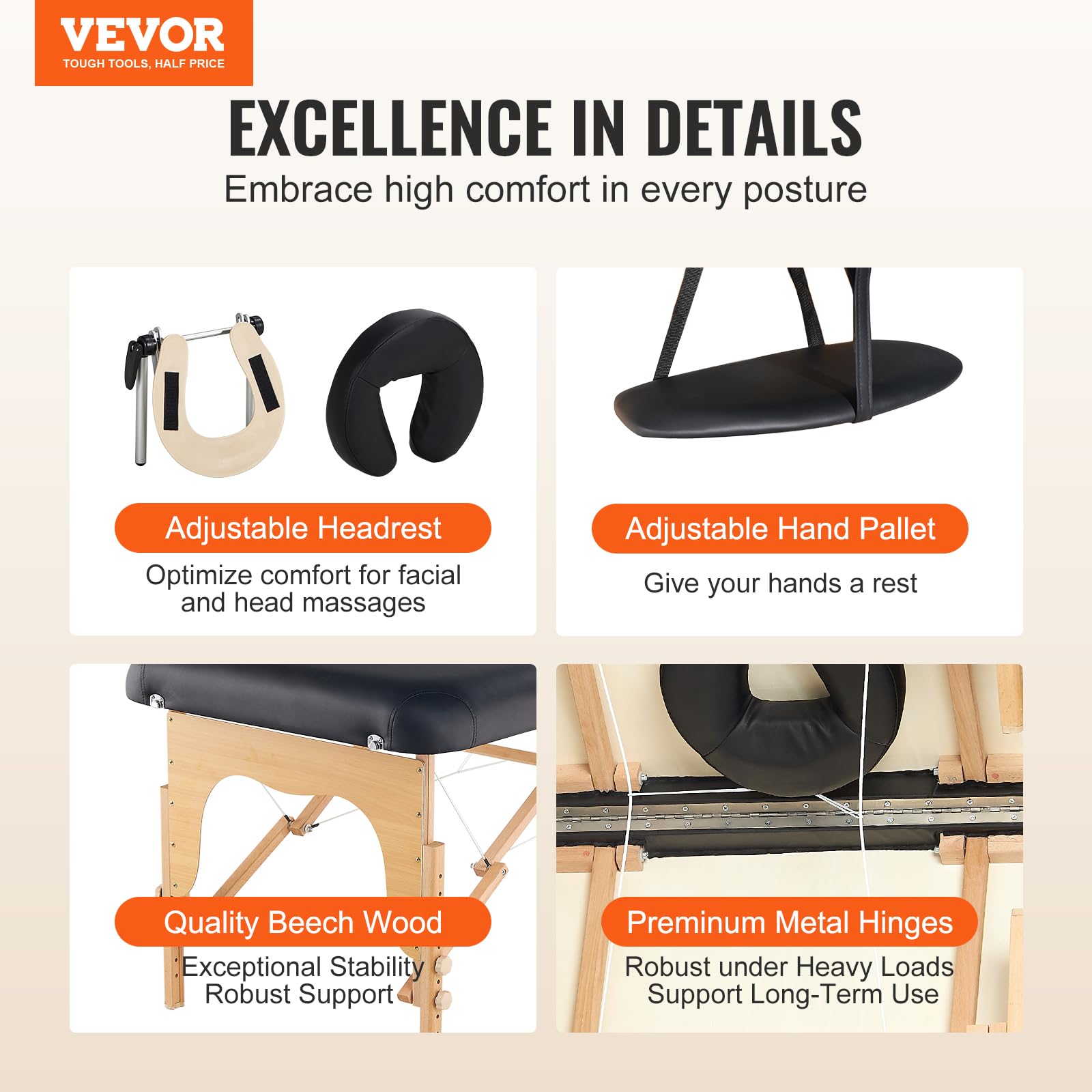 VEVOR Professional Wide Massage Table 30" W, Heavy Duty Folding Massage Table, 750LBS, 8-Level Height Adjustable Facial Salon Tattoo Bed, Portable Spa Table with Headrest, Hand Pallet & Carrying Bag