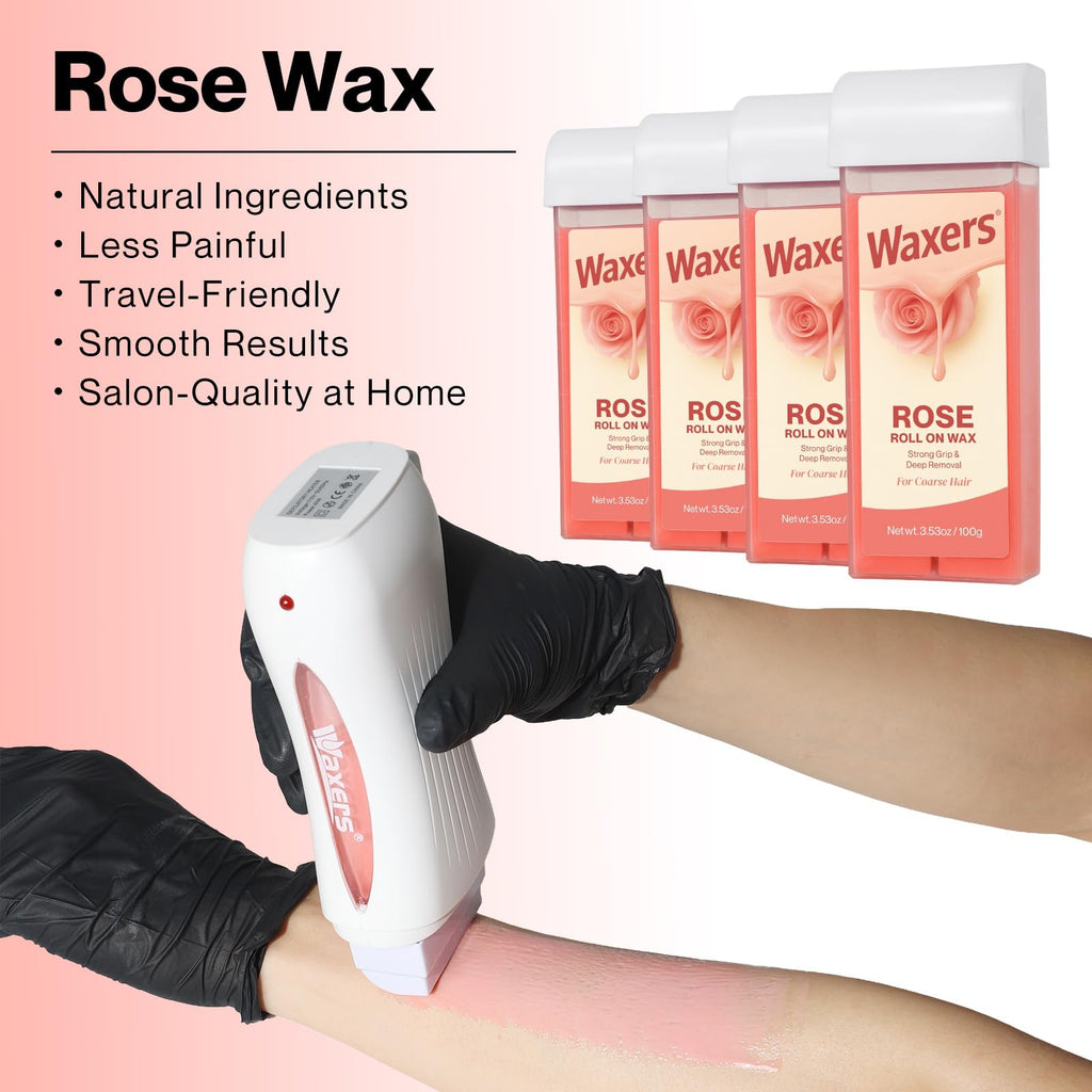 Waxers Roll on Wax Refill Rose Roller Waxing Refill at Home Soft Wax Cartridges Depilatory for Coarse & Fine Hair 4 Pack