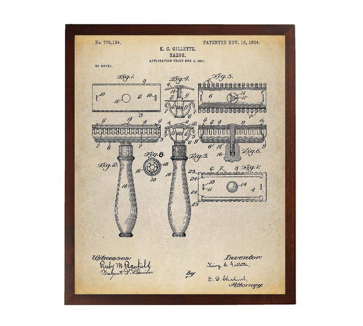 Turnip Designs Vintage Safety Razor Patent Art Print Unframed 8x10 Inch Rectangular Retro Wall Art Unisex Living Room Decor