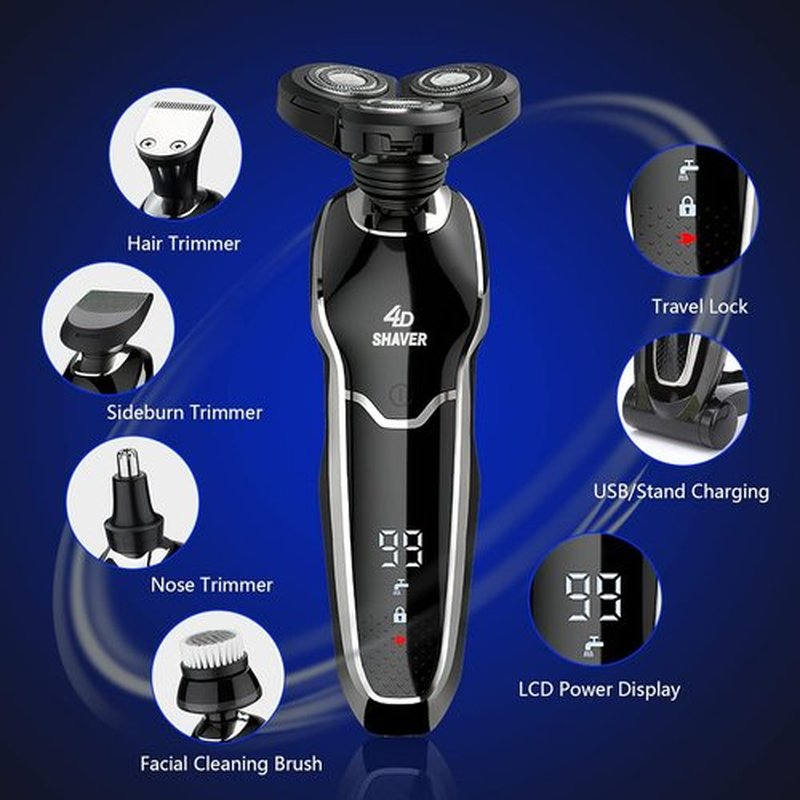 BestMal 5-in-1 Electric Shaver Razor for Men - Waterproof, Rechargeable with Nose Trimmer & Face Brush