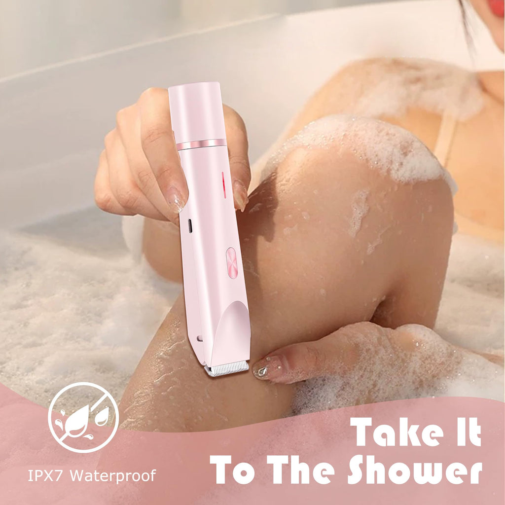Bokynu 2-in-1 Women's Electric Shaver, Waterproof Cordless Bikini Trimmer & Body Razor, Dual Head Pain-Free Design, Pink Galaxy (2025)
