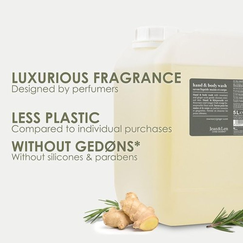 Jean & Len Hand & Body Wash - Rosemary & Ginger Scent | Cleans & Nourishes Skin, 169.07 Fl. Oz.