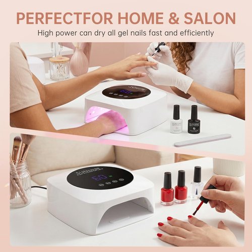 CHRISTINE SHELLY UV Nail Lamp 96W Rechargeable LED Gel Curing Lamp, Cordless Nail Dryer Gel Polish Light with Large LCD Display, with 3 Timer Setting Auto Sensor for Salon and Home (White)