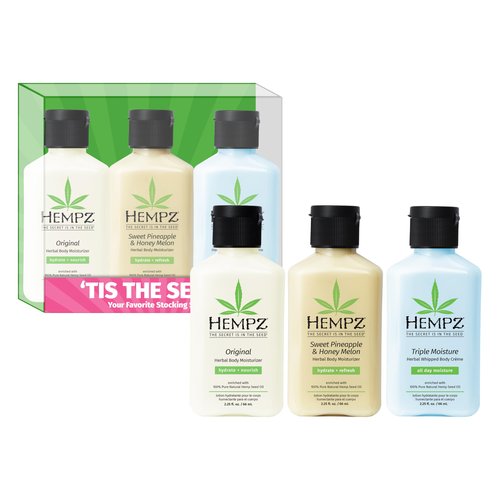 Hempz Mini Lotion Gift Set, Tis the Season, 3 Pack Travel Size Body Moisturizer, Limited Edition, 2.25 oz each