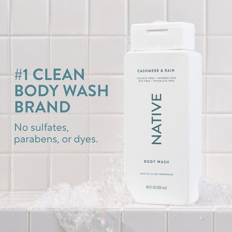 Native Body Wash - Naturally Derived Ingredients for Soft, Hydrated Skin | Cashmere & Rain, 18 oz