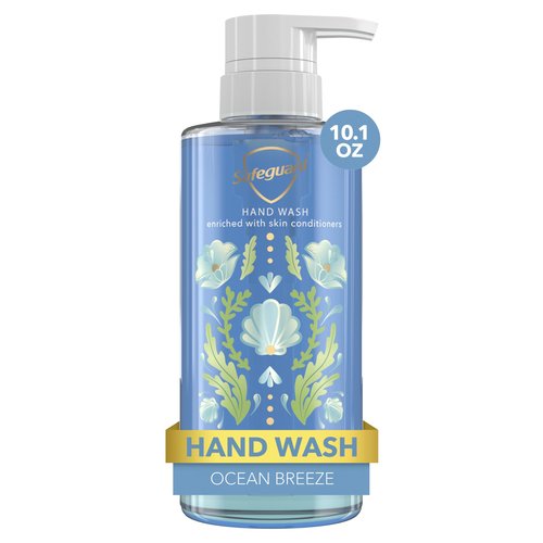 Safeguard Liquid Hand Soap, Micellar Deep Cleansing, Washes Away 99% Bacteria, Made with Natural Moisturizers, Enriched with Skin Conditioners, PH Balanced, Ocean Breeze Scent 10.1 oz (Pack of 4)