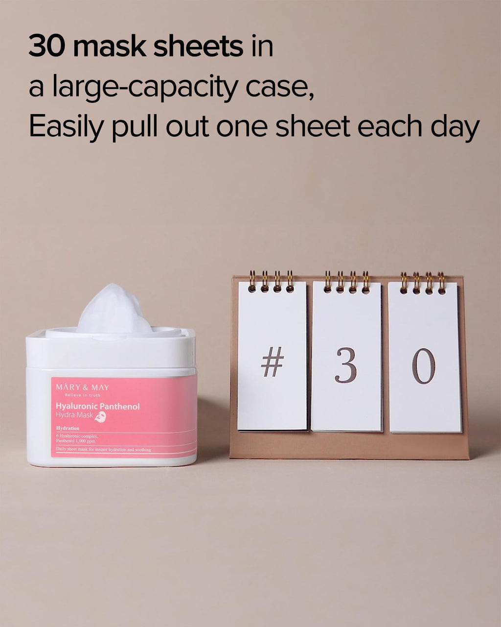 Mary&May Hyaluronic Panthenol Hydra Mask (30 Sheets) – Daily Pull-Out Box with 6 Types HA, Hydrating & Soothing Korean Sheet Mask for Dry Dehydrated Skin, Glass Skin Prep