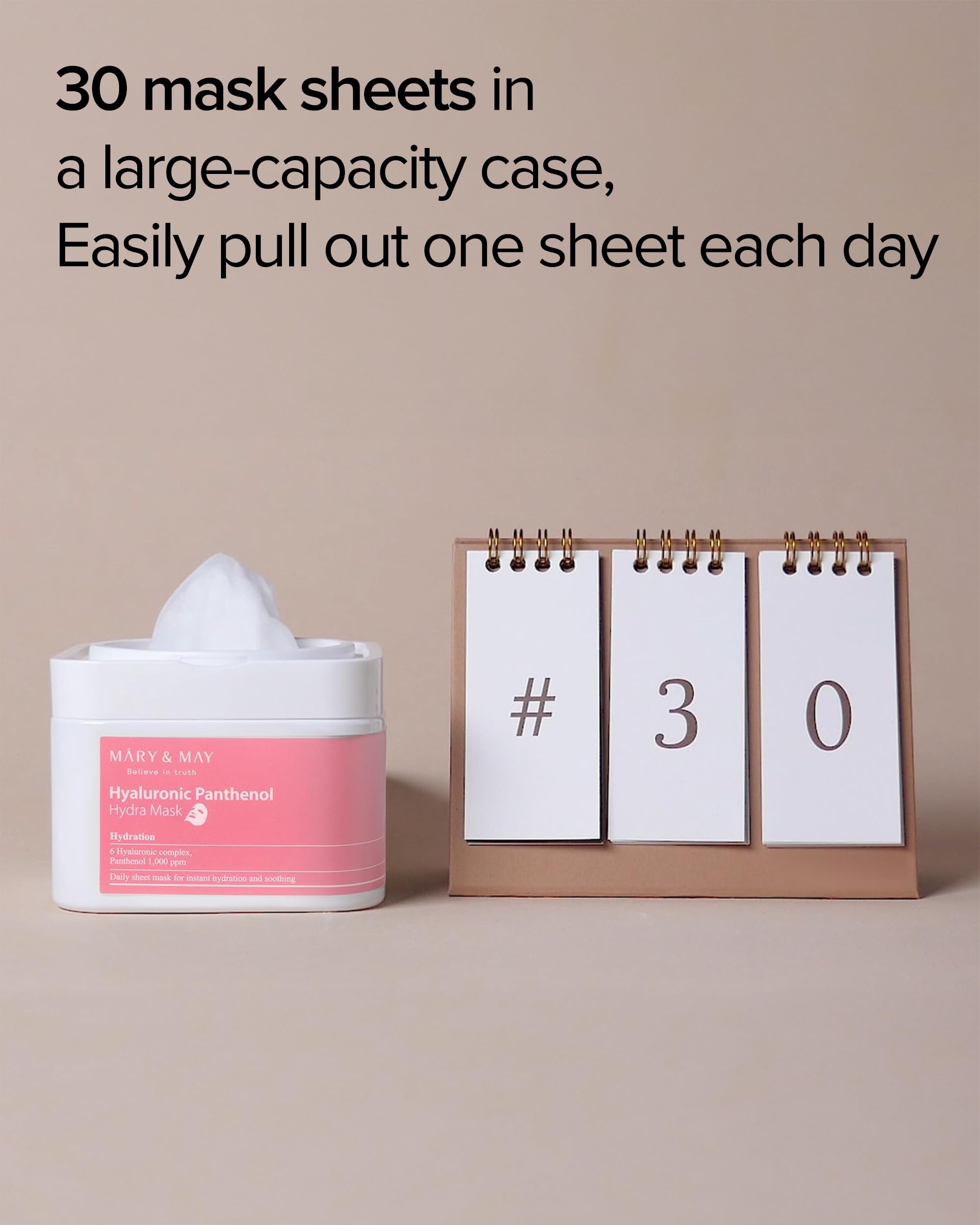 Mary&May Hyaluronic Panthenol Hydra Mask (30 Sheets) – Daily Pull-Out Box with 6 Types HA, Hydrating & Soothing Korean Sheet Mask for Dry Dehydrated Skin, Glass Skin Prep