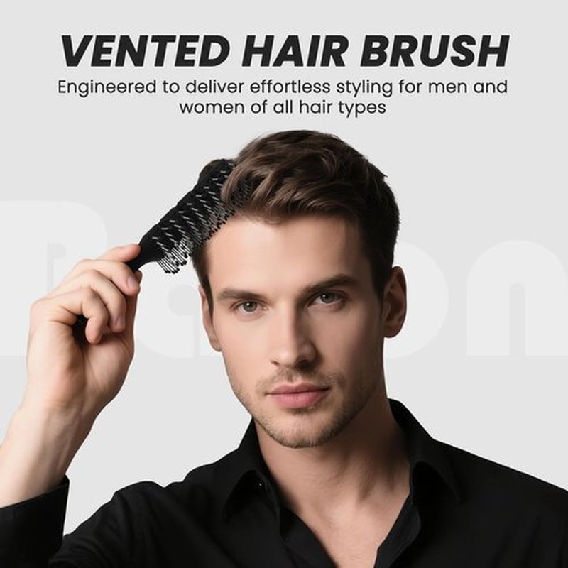 Balon Hair Brush - Speed Dry Vent Brush for Pain-Free Detangling | Ideal for Curly Hair (Black)