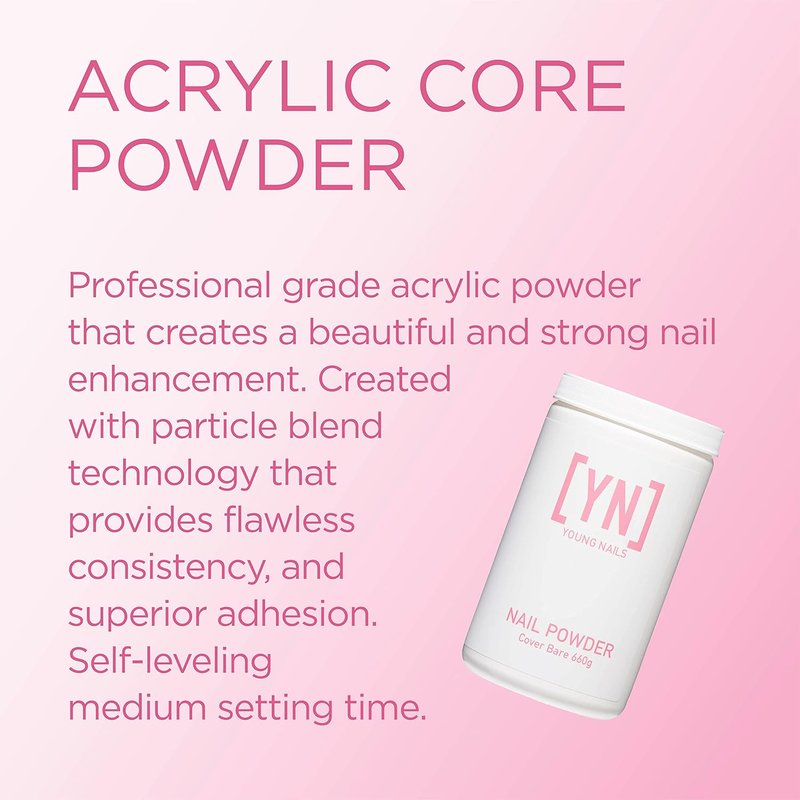 Young Nails Acrylic Core Powder - Professional Self-Leveling Nail Powder in Clear, Nude, and Pink | 660g