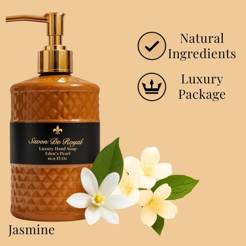 Savon De Royal Luxury Pack of 3 Liquid Hand Soap, Jasmine/Musk Vanilla/Vanilla Orange Bathroom Soap Hand Wash Refillable Bottle Gift 50.7 Fl Oz
