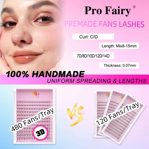Pro Fairy Premade Fans Lashes 3D 4D 5D 6D Voleme Lash Extensions Pre Made Fans Eyelash Extension Mixed 8-15mm Thickness 0.07 Curl C/D (4D 0.07 D Mix)