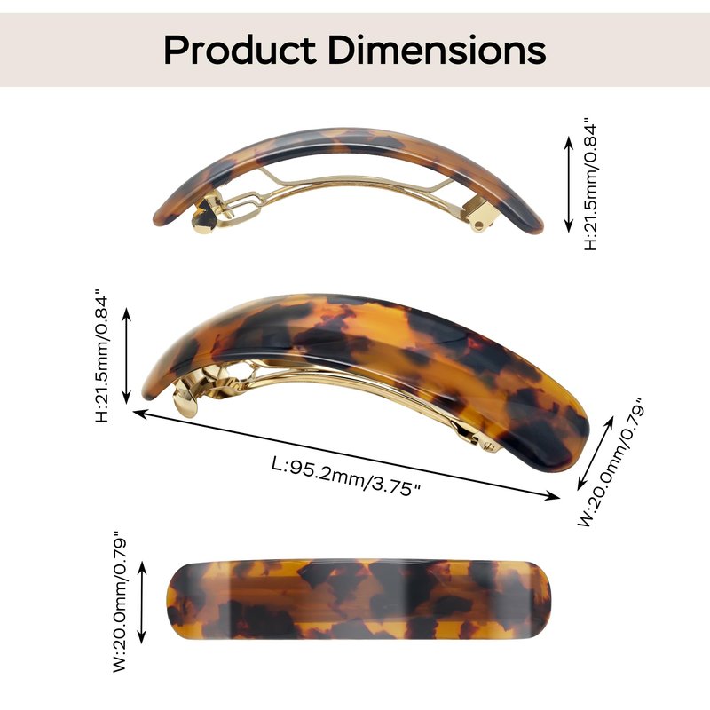 YIERSO French Oval Barrette Hair Clips,Acetate Narrow Vintage Tortoise Barrettes,Strong Hold No-Slip Grip Metal Clasp,2-Pack 3.75" Accessories for Women Thick Thin Wavy Long Hair Gift (Black&Tortoise)