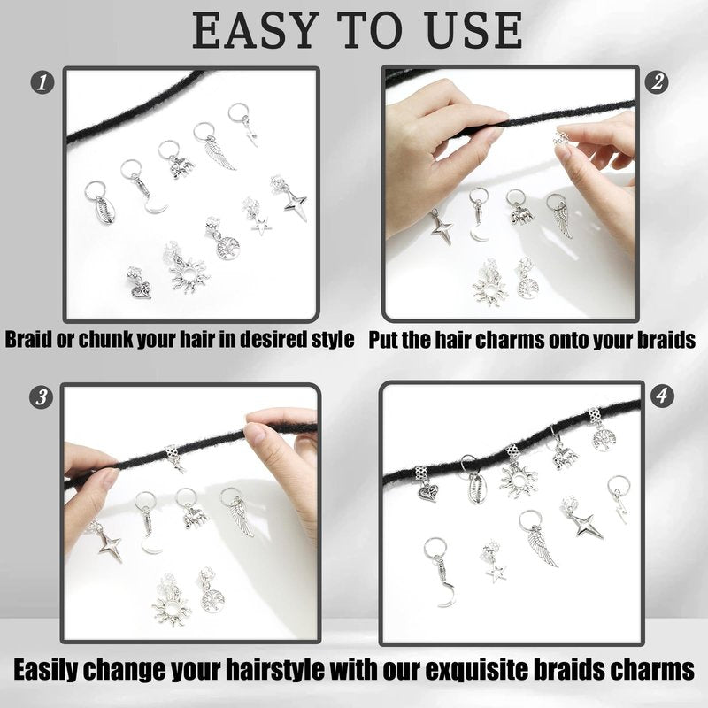 VENOFEN 219PCS Hair Jewelry for Braids Silver Shells Star Braid Clips Snake Loc Charms Metal Hair Cuffs Rings Braid Accessories Hair Decoration for Women