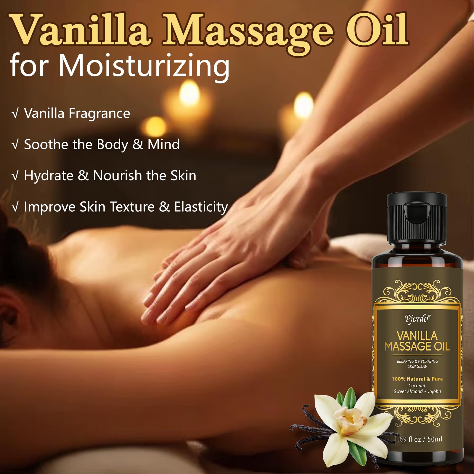 Pjordo 5 Pack Massage Oil for Massage Therapy, Lavender, Vanilla, Sore Muscle, Syringa & Anti Cellulite Massage Oil Kit for Relaxing Muscle & Soothing The Body, Home Spa Gift for Her Him