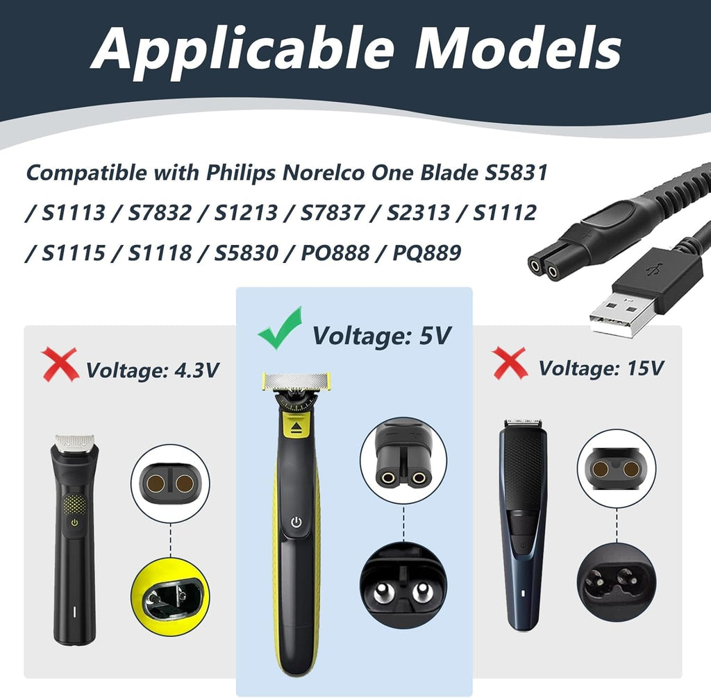 5V Fast Wall Charger Compatible with Philips Norelco OneBlade 360 QP2724 QP2834, Multigroom MG7910 MG5910 MG9510 MG9520, Shaver Series 2000 3000 5000 7000 X5004, USB Charging Cable Cord Power Adapter