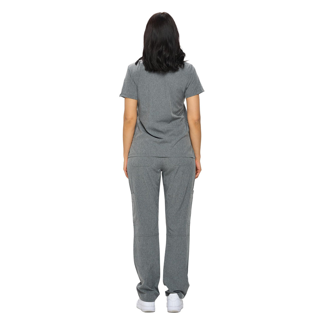 Monarch Uniforms Scrub Sets in Regular and Petite Stretchy Scrubs for Women Set of Scrub Top and Scrub pants-(HEATHER GREY)-3X