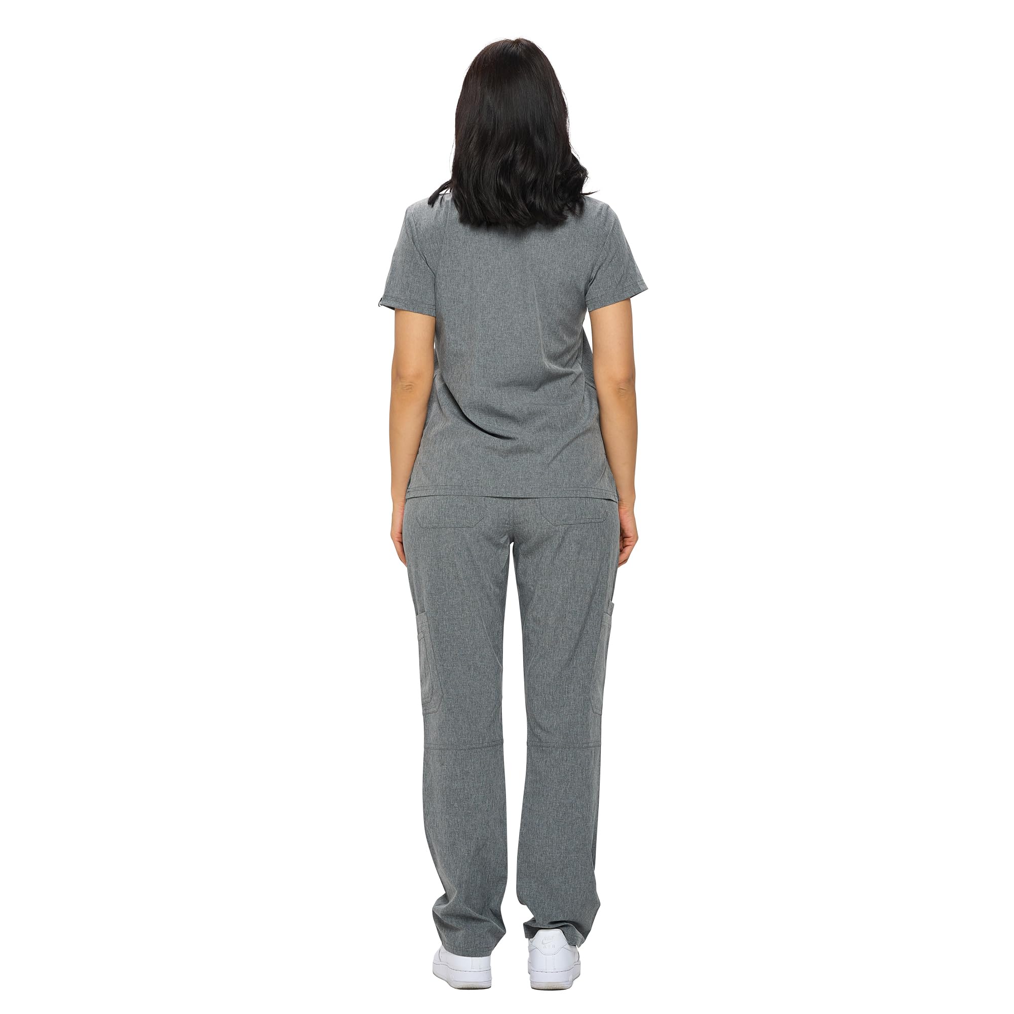 Monarch Uniforms Scrub Sets in Regular and Petite Stretchy Scrubs for Women Set of Scrub Top and Scrub pants-(HEATHER GREY)-3X